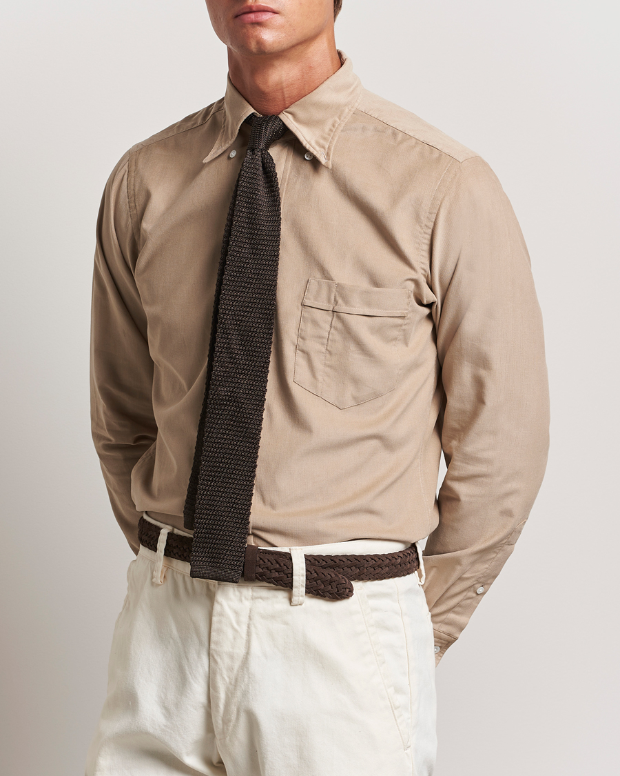 Men | Shirts | Drake's | Button Down Corduroy Shirt Ecru