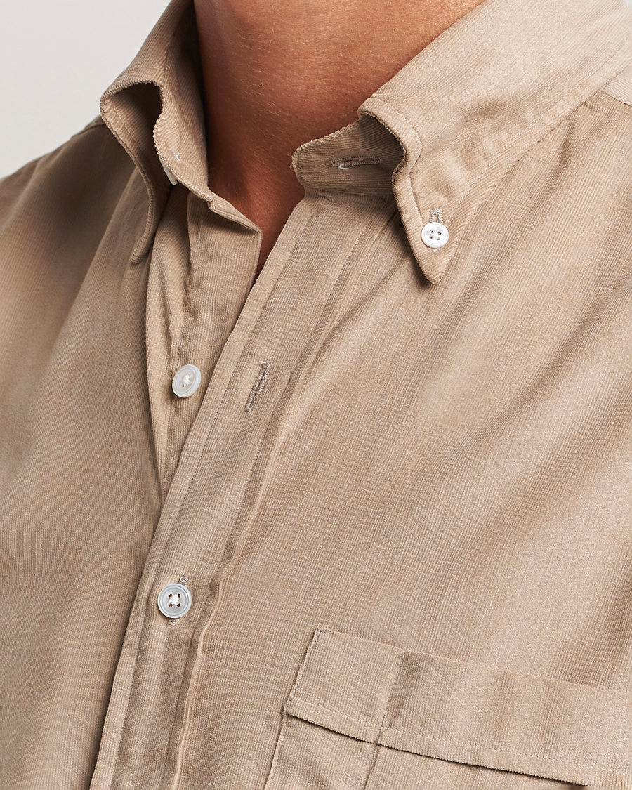 Men | Shirts | Drake's | Button Down Corduroy Shirt Ecru