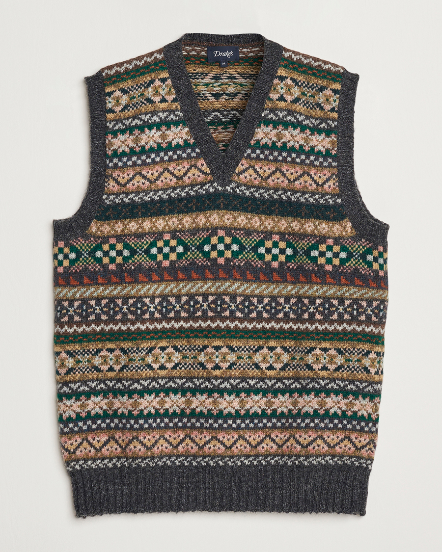 Men | Sweaters & Knitwear | Drake's | Fairisle Wool Vest Purple Multi