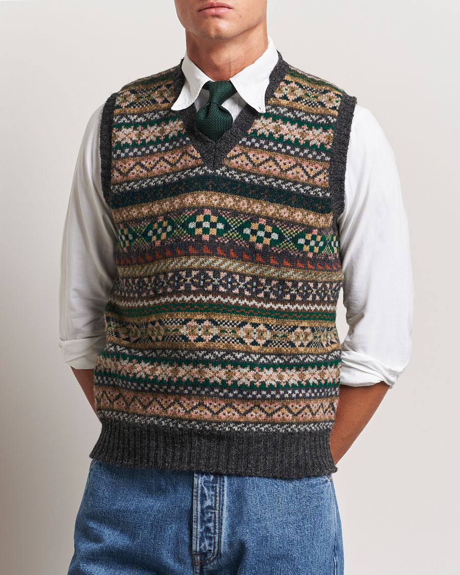 Men | Sweaters & Knitwear | Drake's | Fairisle Wool Vest Purple Multi