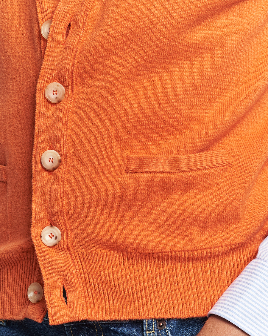 Men | Sweaters & Knitwear | Drake's | Lambswool Vest Cardigan Orange