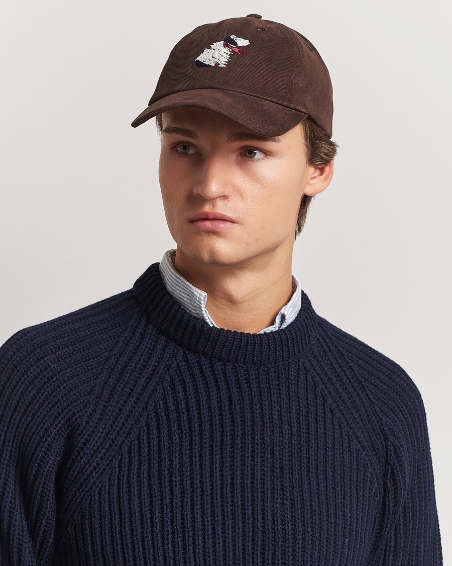 Men | Drake's Embroidered Dog Heavy Twill Cap Brown | Drake's | Embroidered Dog Heavy Twill Cap Brown