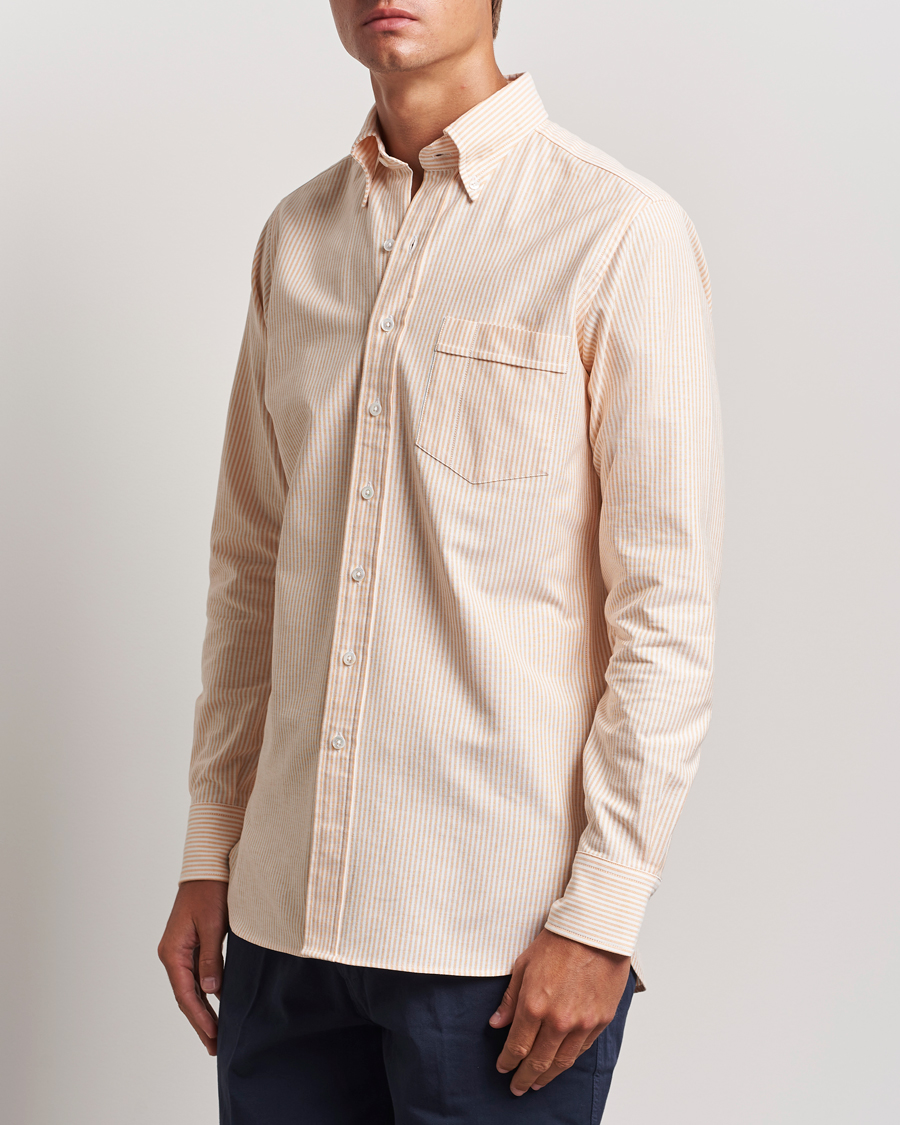 Men | Shirts | Drake's | Striped Button Down Oxford Shirt Orange