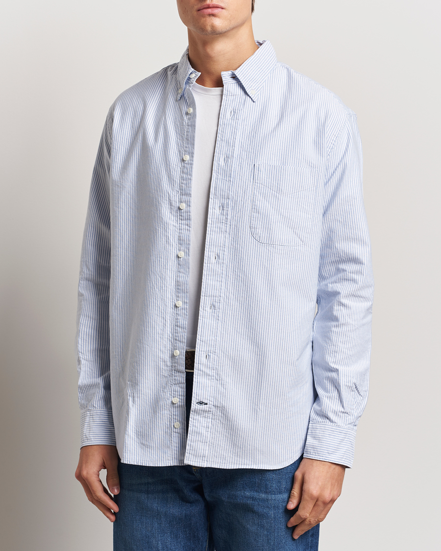 Men | Shirts | Gitman Vintage | Button Down Striped Oxford Shirt Light Blue