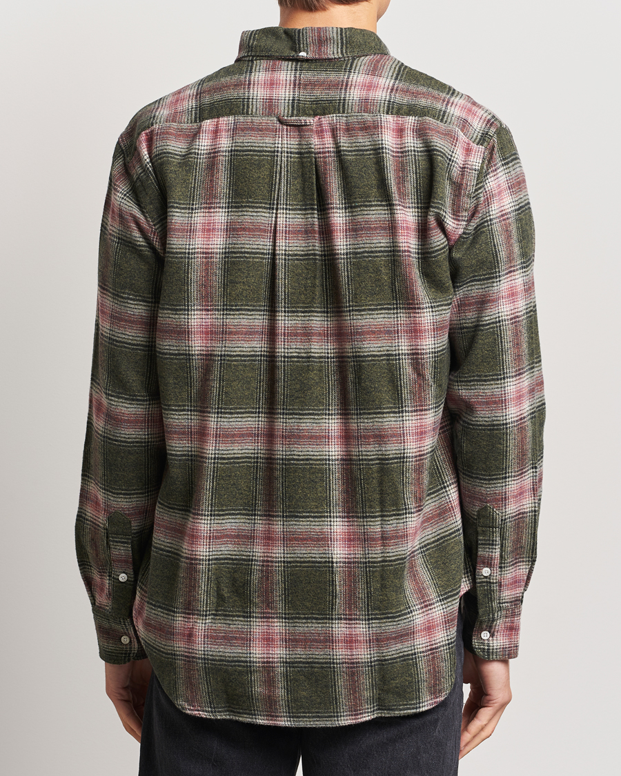 Men | Shirts | Gitman Vintage | Button Down Brushed Flannel Shirt Olive Check