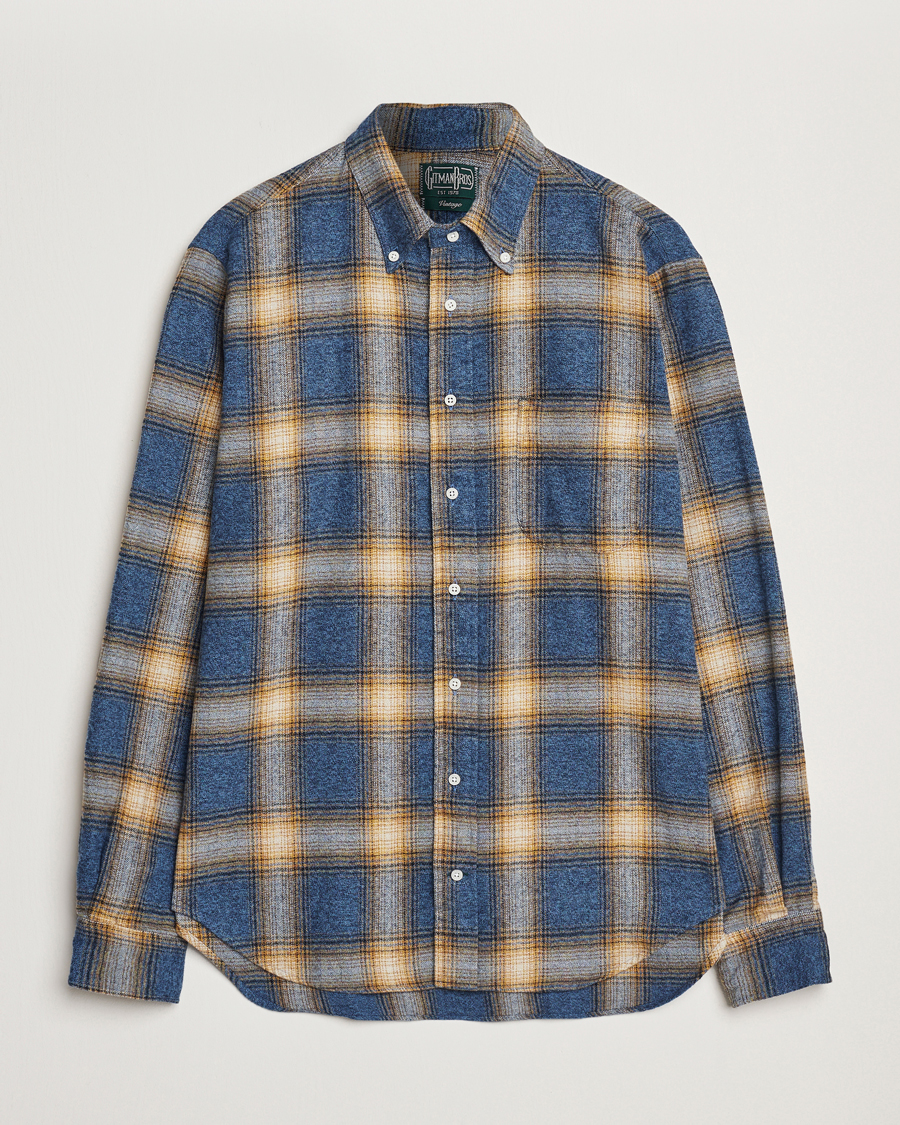 Men | Shirts | Gitman Vintage | Button Down Brushed Flannel Shirt Blue Check