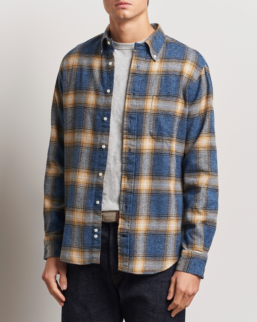 Men | Shirts | Gitman Vintage | Button Down Brushed Flannel Shirt Blue Check