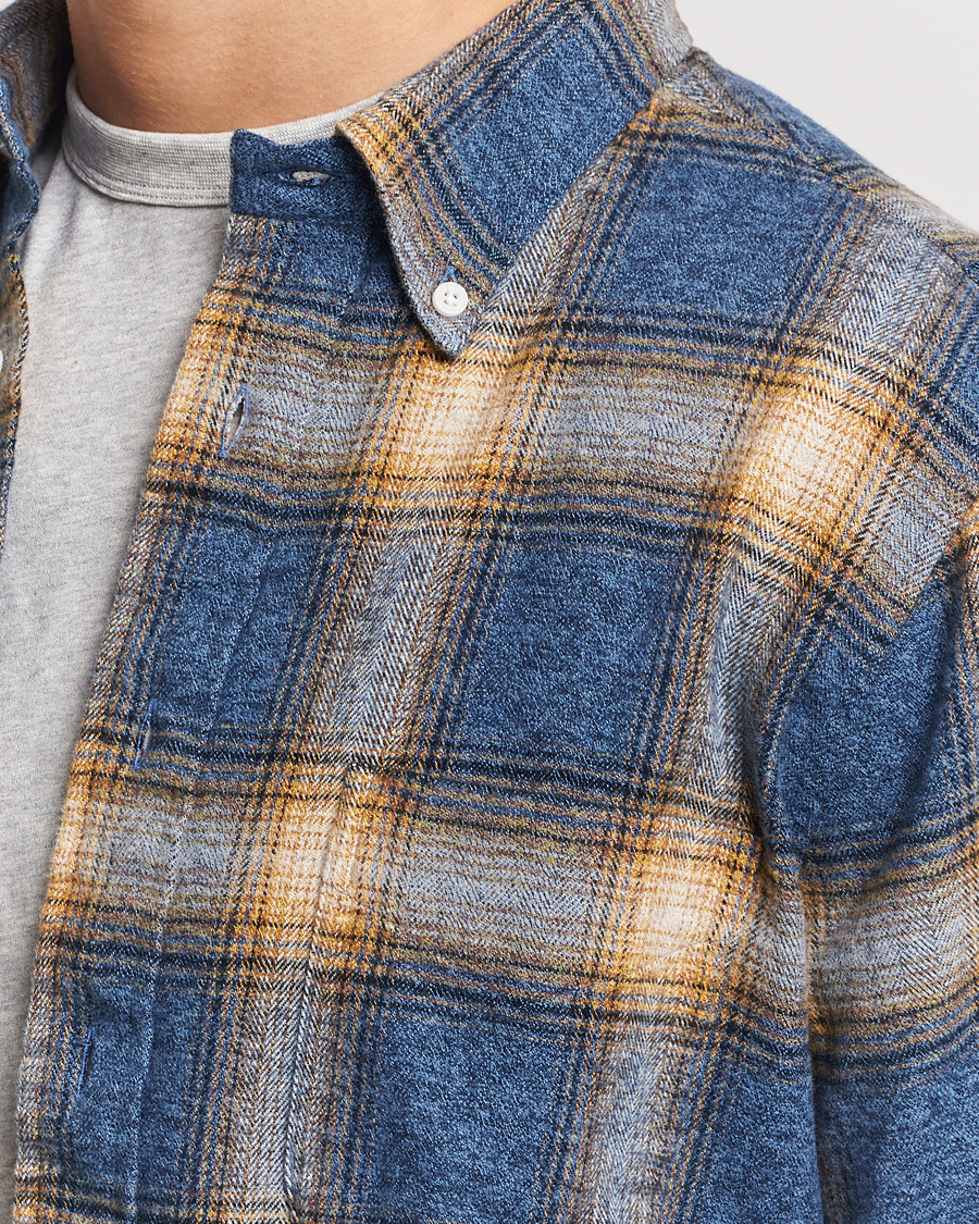 Men | Shirts | Gitman Vintage | Button Down Brushed Flannel Shirt Blue Check