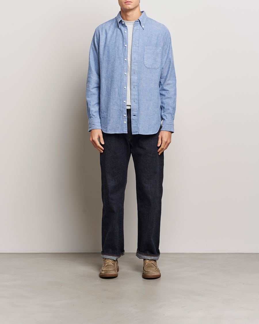 Men | Shirts | Gitman Vintage | Button Down Shetland Flannel Shirt Light Blue