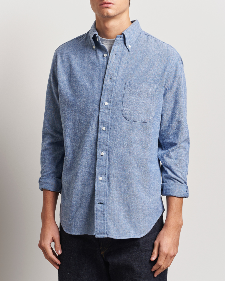 Men | Shirts | Gitman Vintage | Button Down Shetland Flannel Shirt Light Blue
