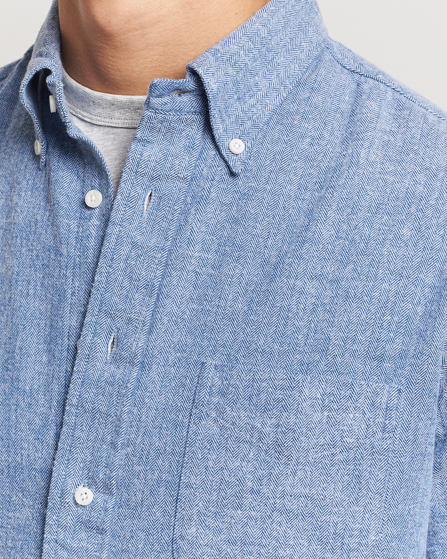 Men | Shirts | Gitman Vintage | Button Down Shetland Flannel Shirt Light Blue