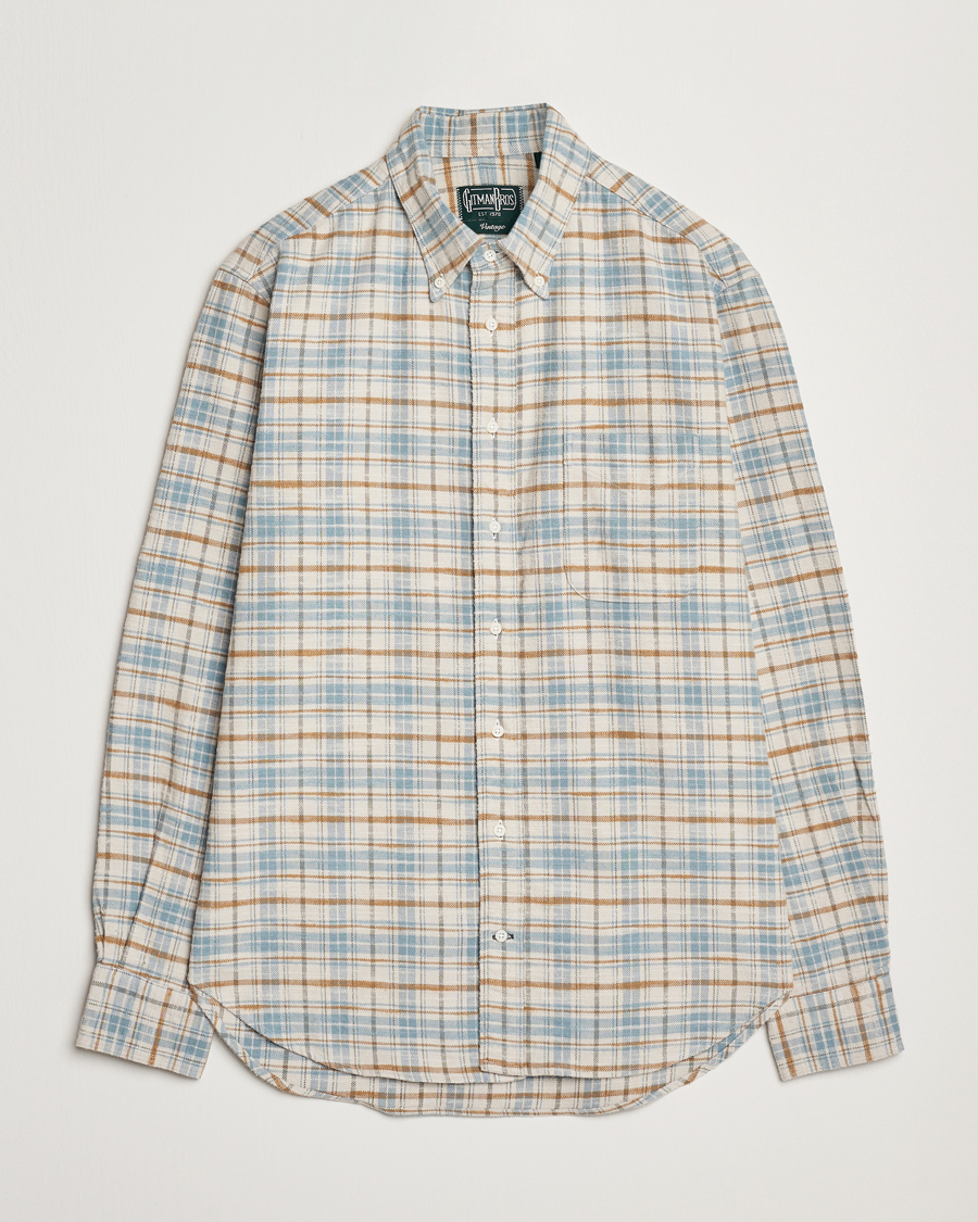 Men | Shirts | Gitman Vintage | Button Down Heavy Flannel Shirt Ivory Check
