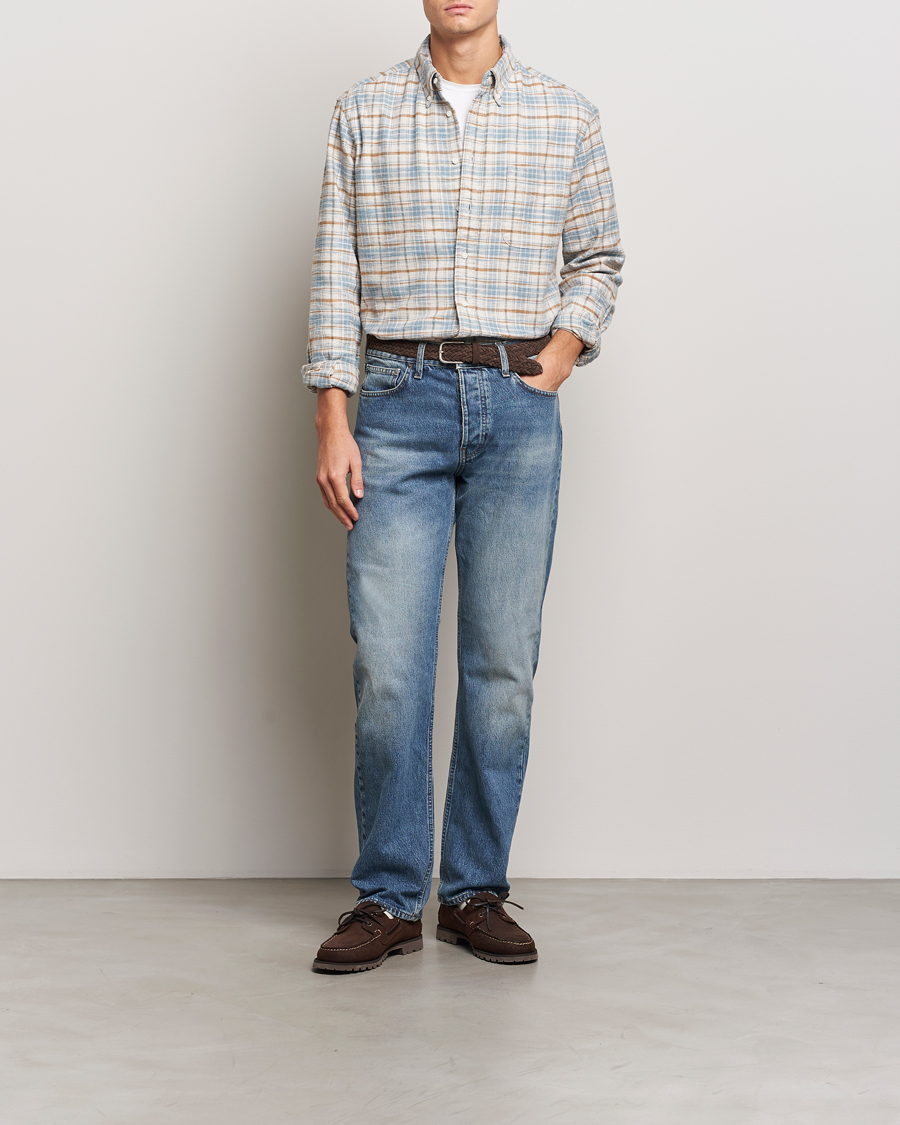 Men | Shirts | Gitman Vintage | Button Down Heavy Flannel Shirt Ivory Check