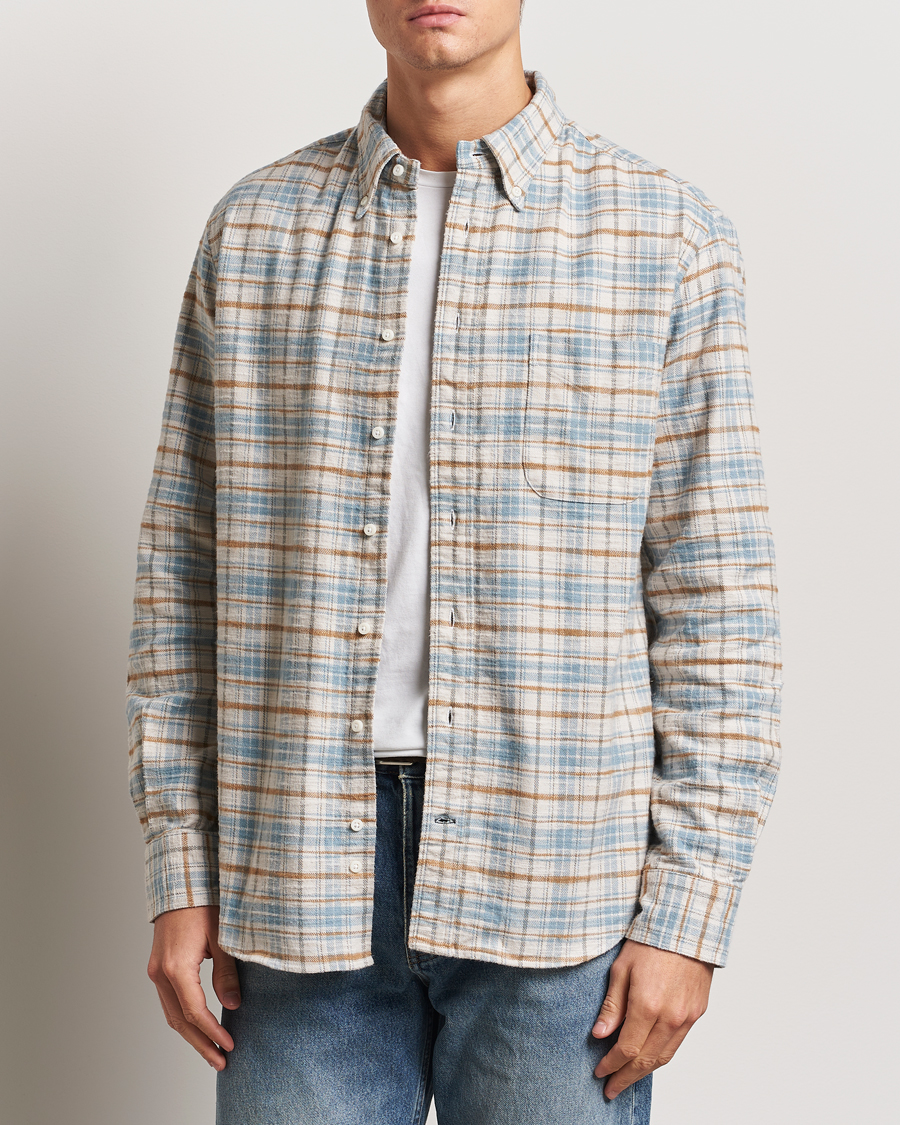 Men | Shirts | Gitman Vintage | Button Down Heavy Flannel Shirt Ivory Check
