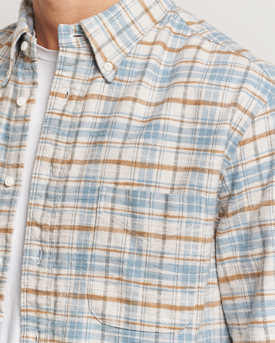 Men | Shirts | Gitman Vintage | Button Down Heavy Flannel Shirt Ivory Check