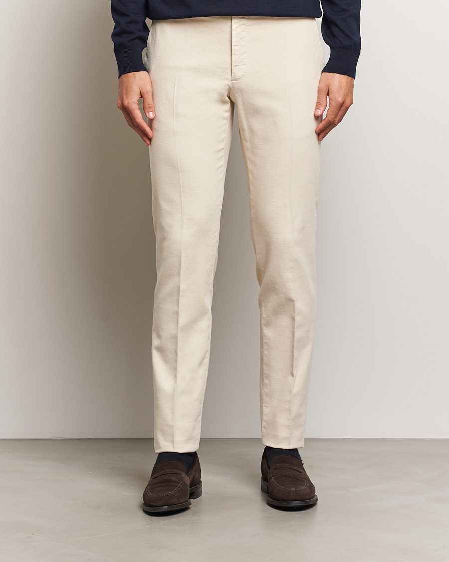 Men | Trousers | Incotex | Slim Fit Luxury Moleskine Trousers Off White