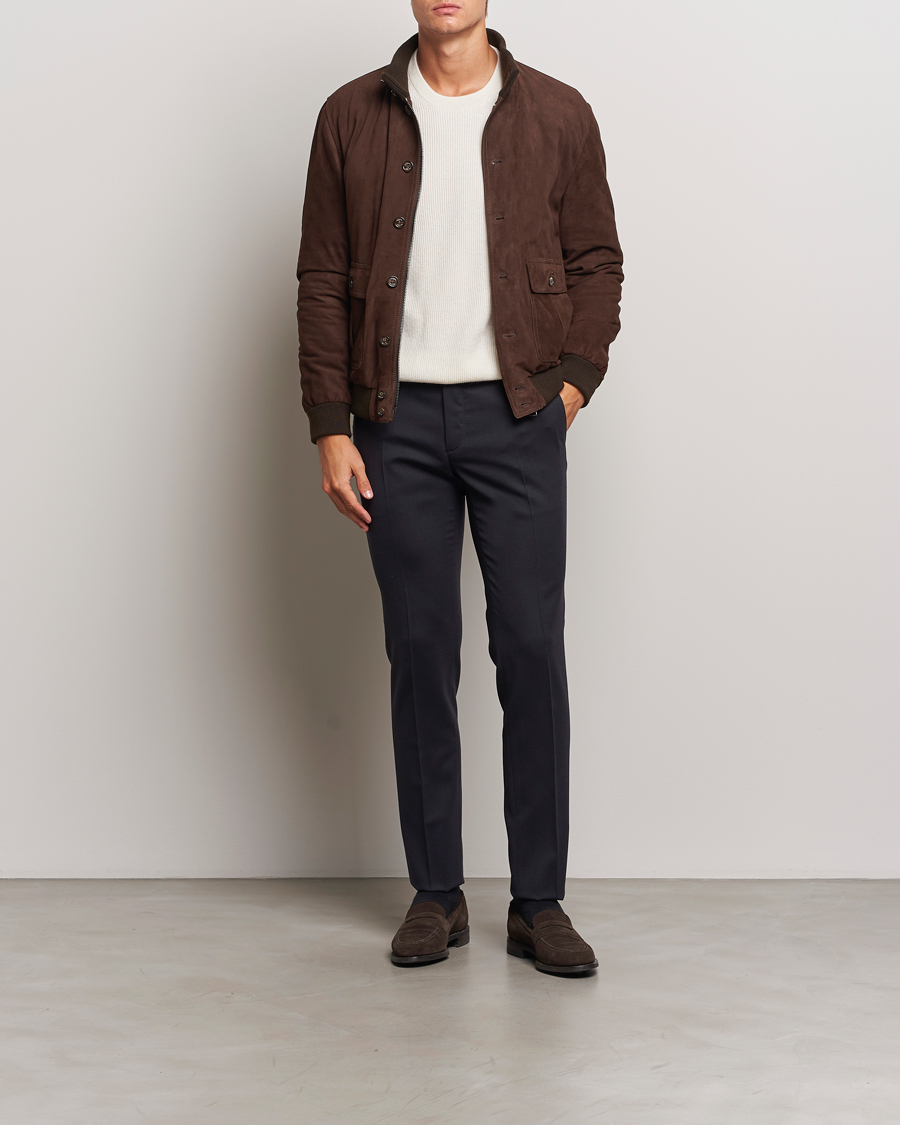 Men | Trousers | Incotex | Silm Fit Washable Flannel Trousers Navy