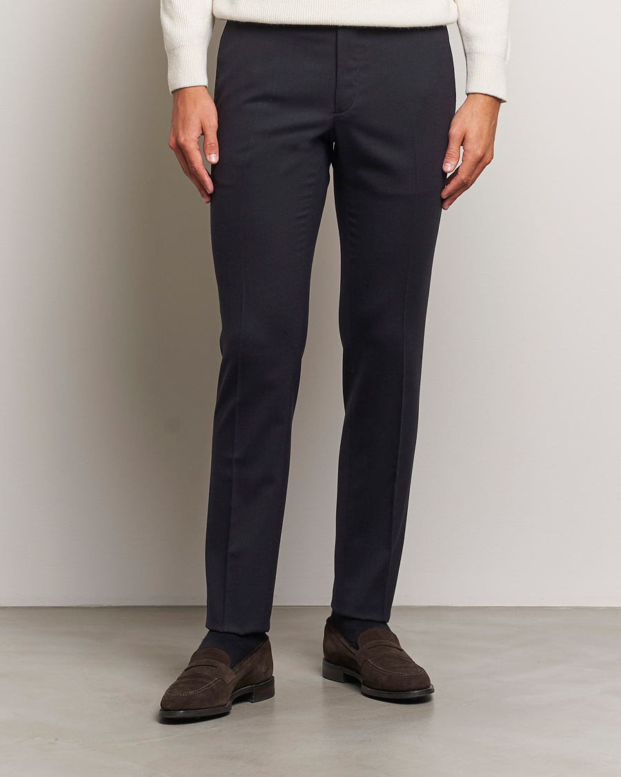 Men | Trousers | Incotex | Silm Fit Washable Flannel Trousers Navy