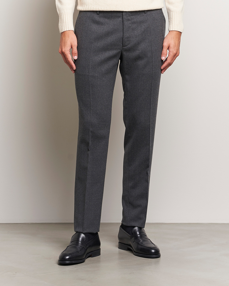 Men | Trousers | Incotex | Silm Fit Washable Flannel Trousers Dark Grey