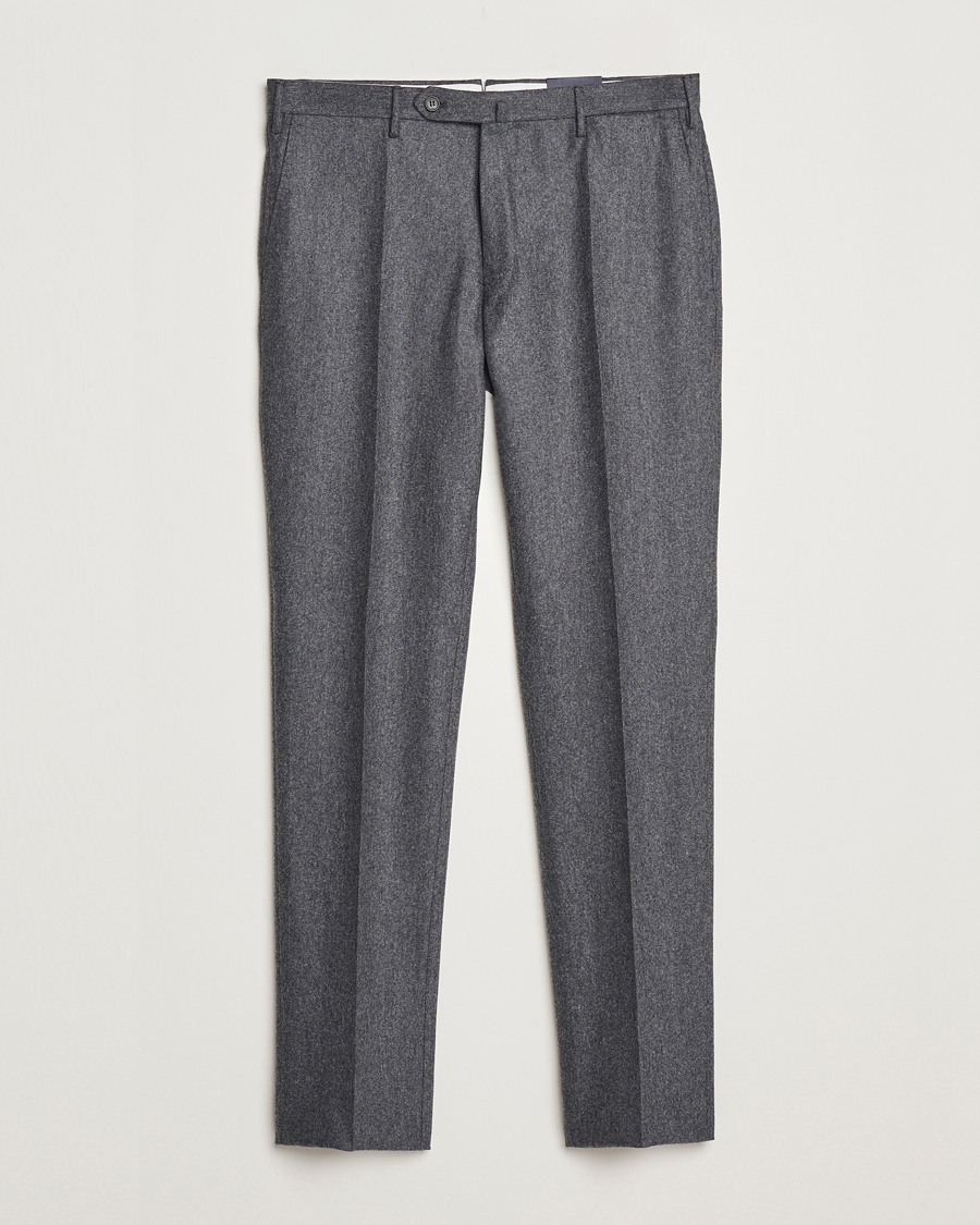 Men | Trousers | Incotex | Slim Fit Carded Flannel Trousers Dark Grey