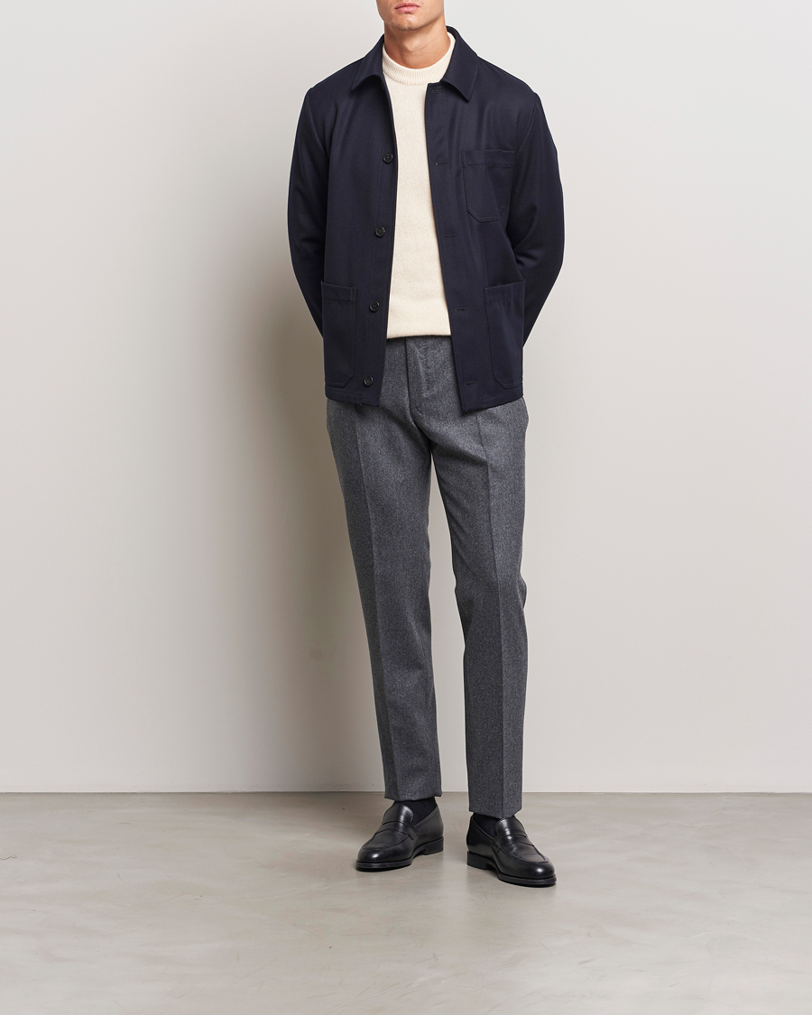 Men | Trousers | Incotex | Slim Fit Carded Flannel Trousers Dark Grey