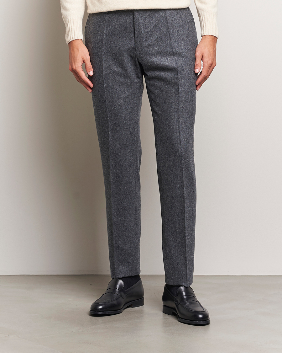 Men | Trousers | Incotex | Slim Fit Carded Flannel Trousers Dark Grey