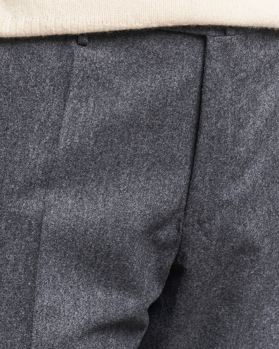 Men | Trousers | Incotex | Slim Fit Carded Flannel Trousers Dark Grey
