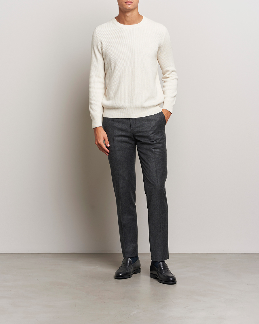 Men | Trousers | Incotex | Slim Fit Houndstooth Flannel Trousers Light Grey