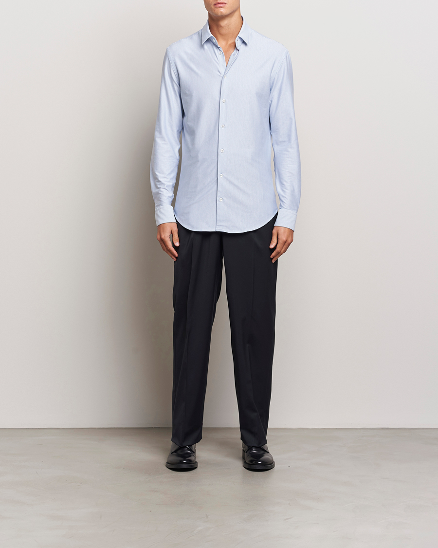 Men | Shirts | Giorgio Armani | Jersey Stretch Shirt Light Blue Stripe