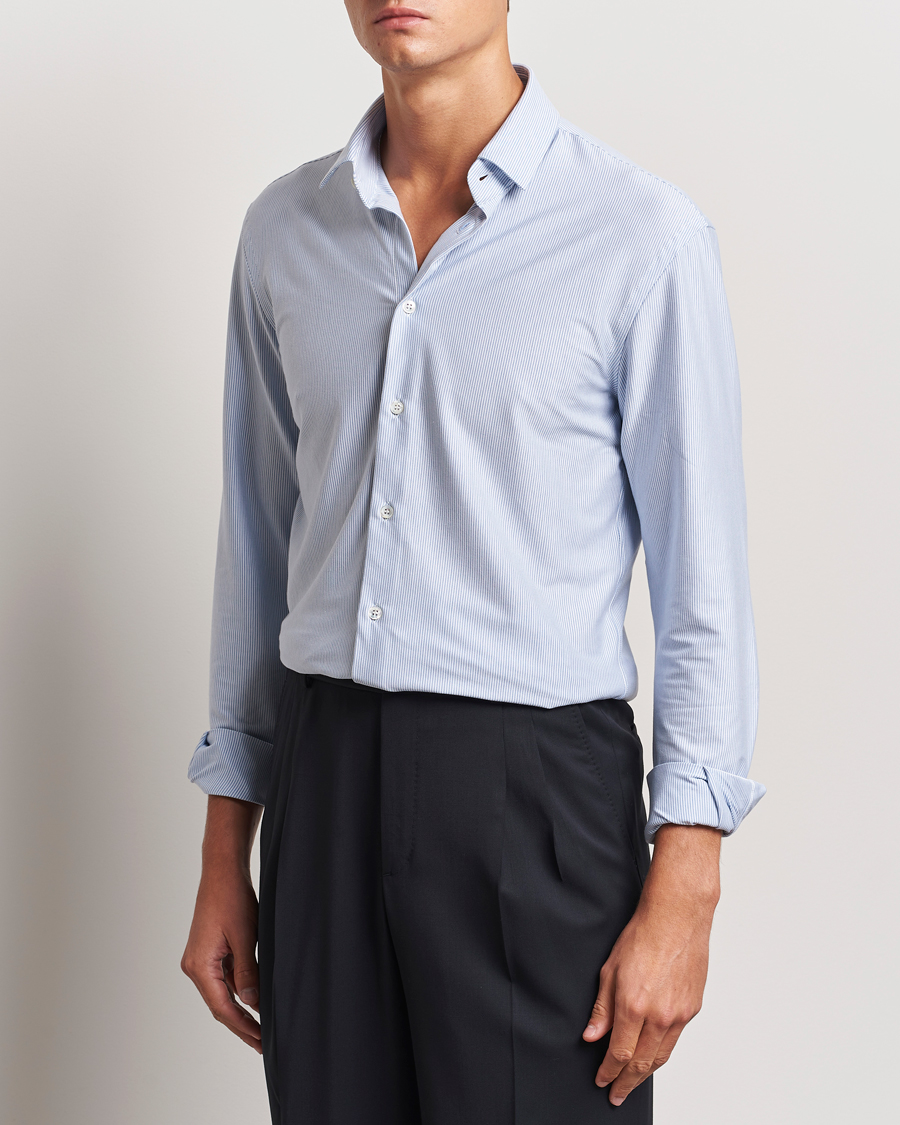 Men | Shirts | Giorgio Armani | Jersey Stretch Shirt Light Blue Stripe