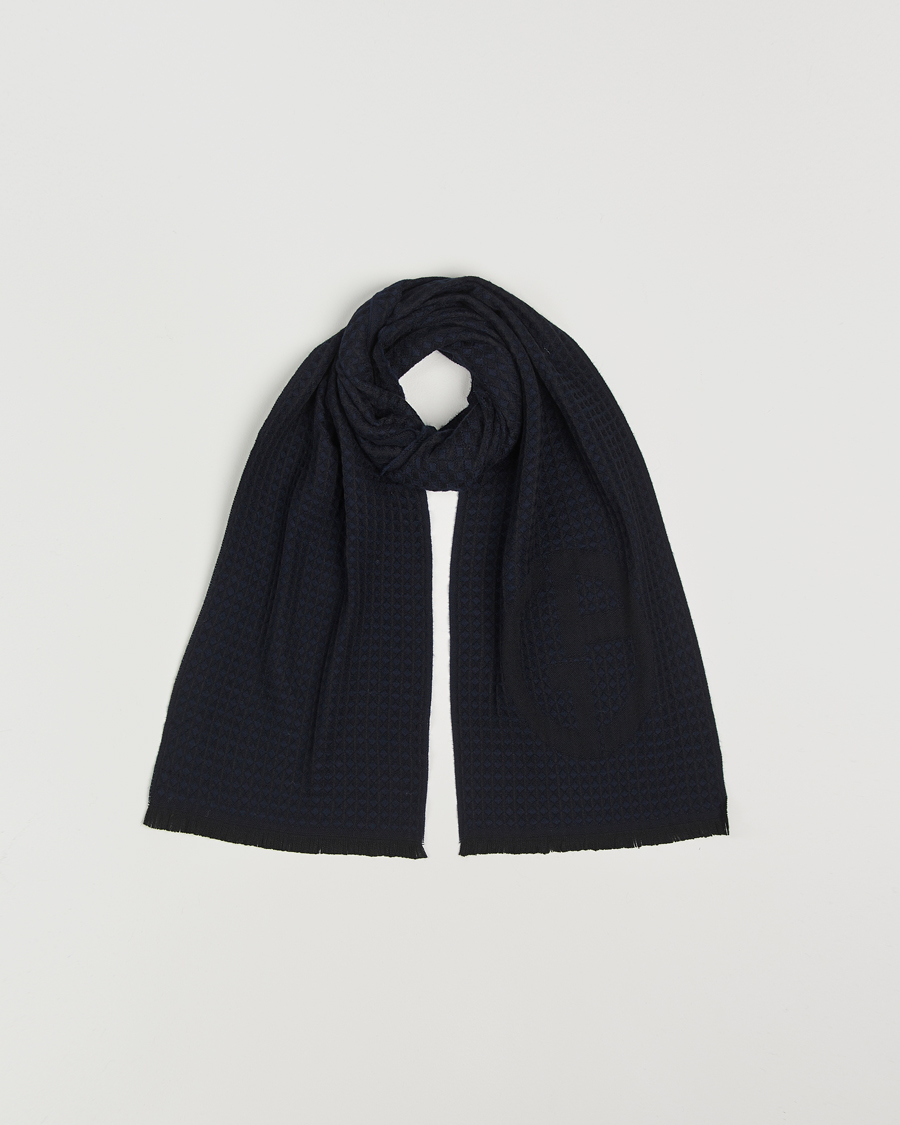 Men | Giorgio Armani Wool Waffle Knit Scarf Navy | Giorgio Armani | Wool Waffle Knit Scarf Navy