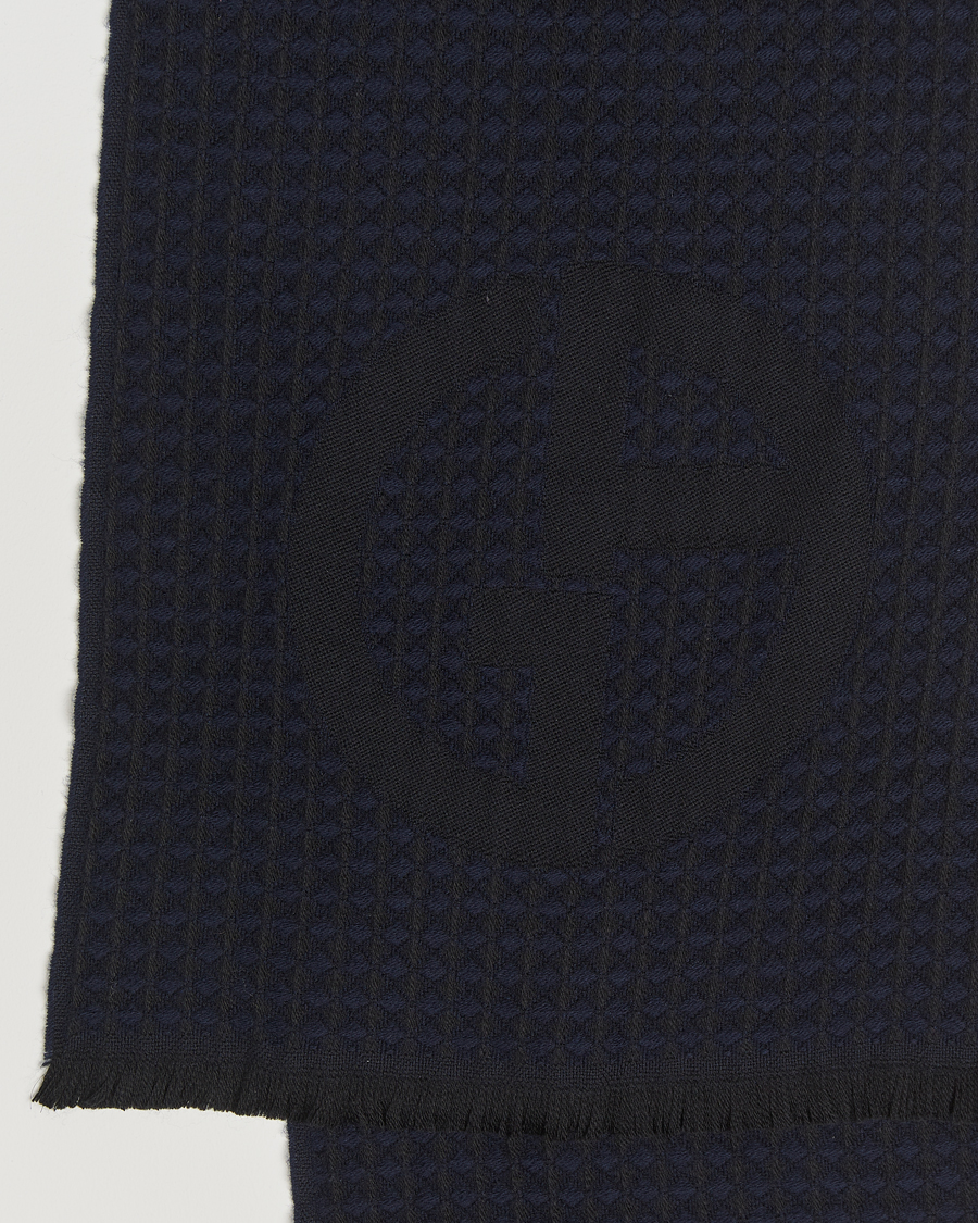 Men | Giorgio Armani Wool Waffle Knit Scarf Navy | Giorgio Armani | Wool Waffle Knit Scarf Navy