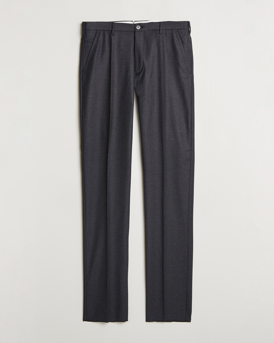 Men | Trousers | Incotex | Regular Fit Flannel Trousers Charcoal
