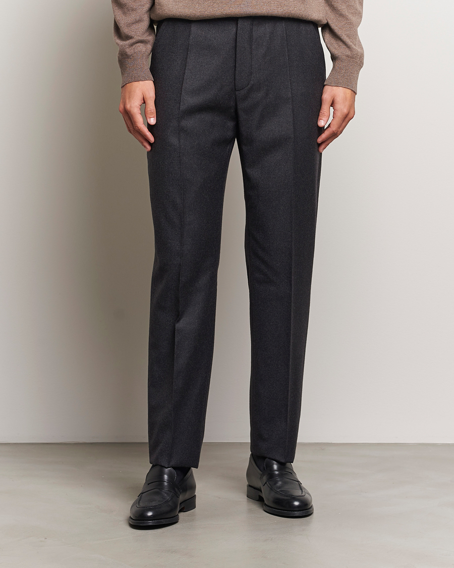 Men | Trousers | Incotex | Regular Fit Flannel Trousers Charcoal