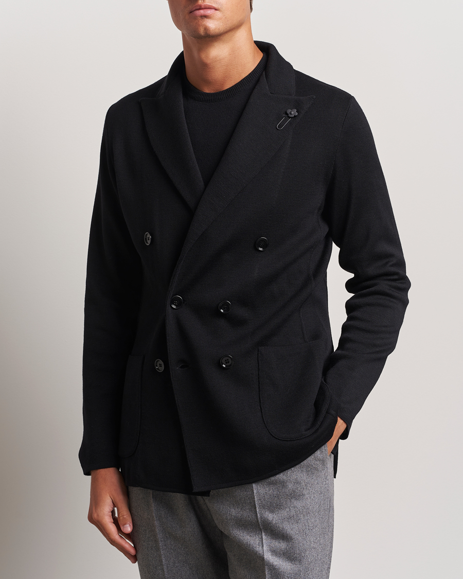 Men | Blazers | Lardini | Knitted Double Breasted Wool Blazer Black