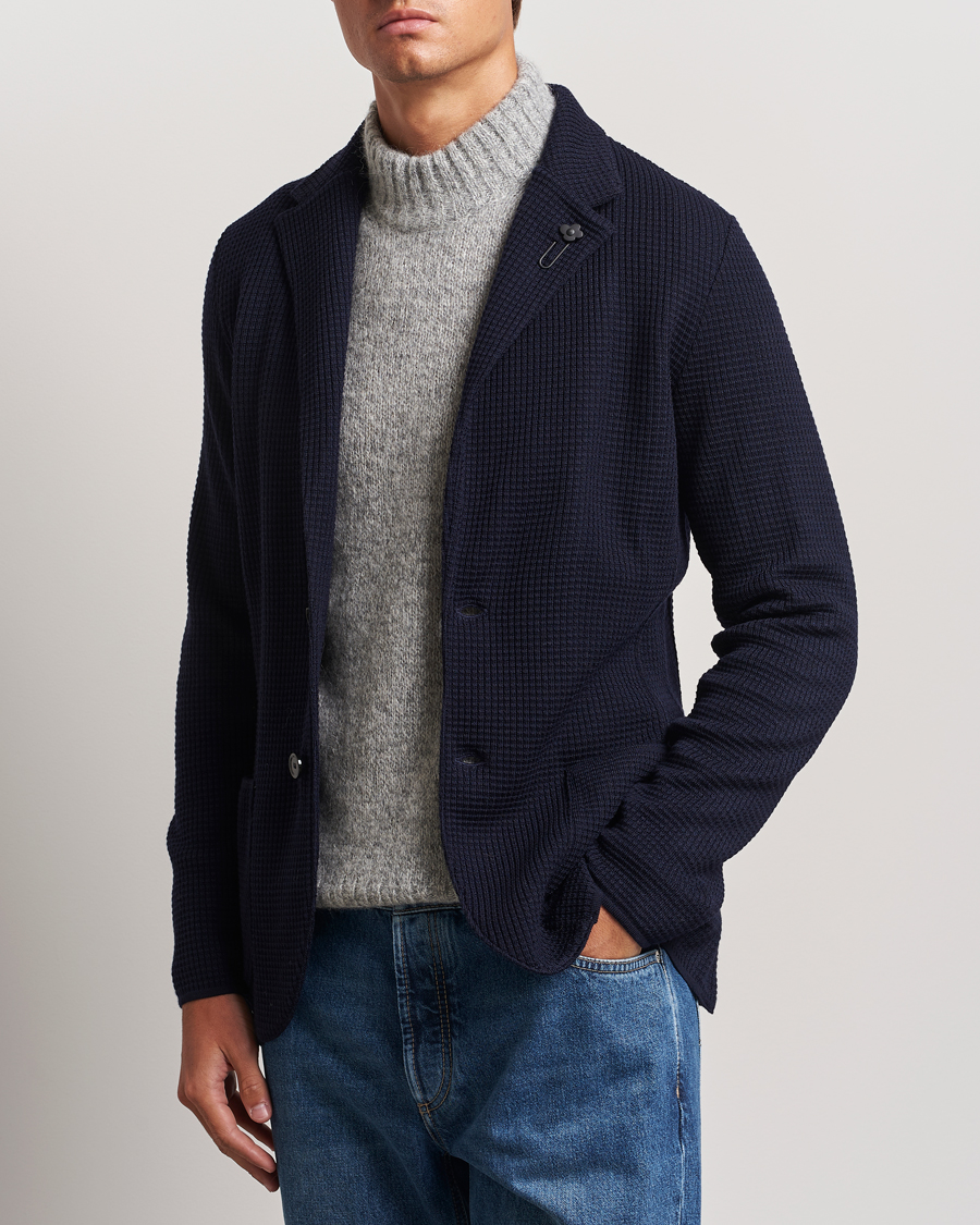 Men | Blazers | Lardini | Knitted Structure Wool Blazer Navy