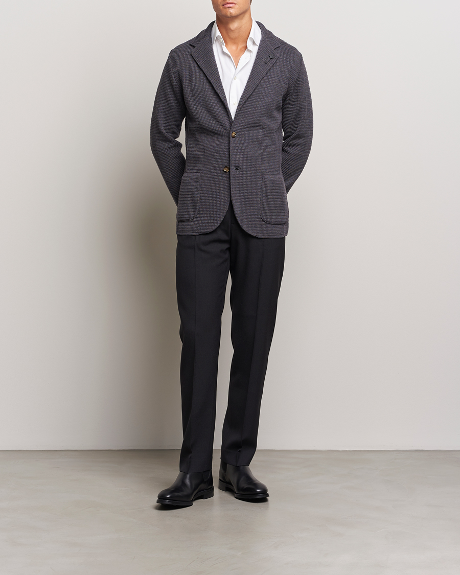 Men | Blazers | Lardini | Knitted Structure Wool Blazer Dark Grey