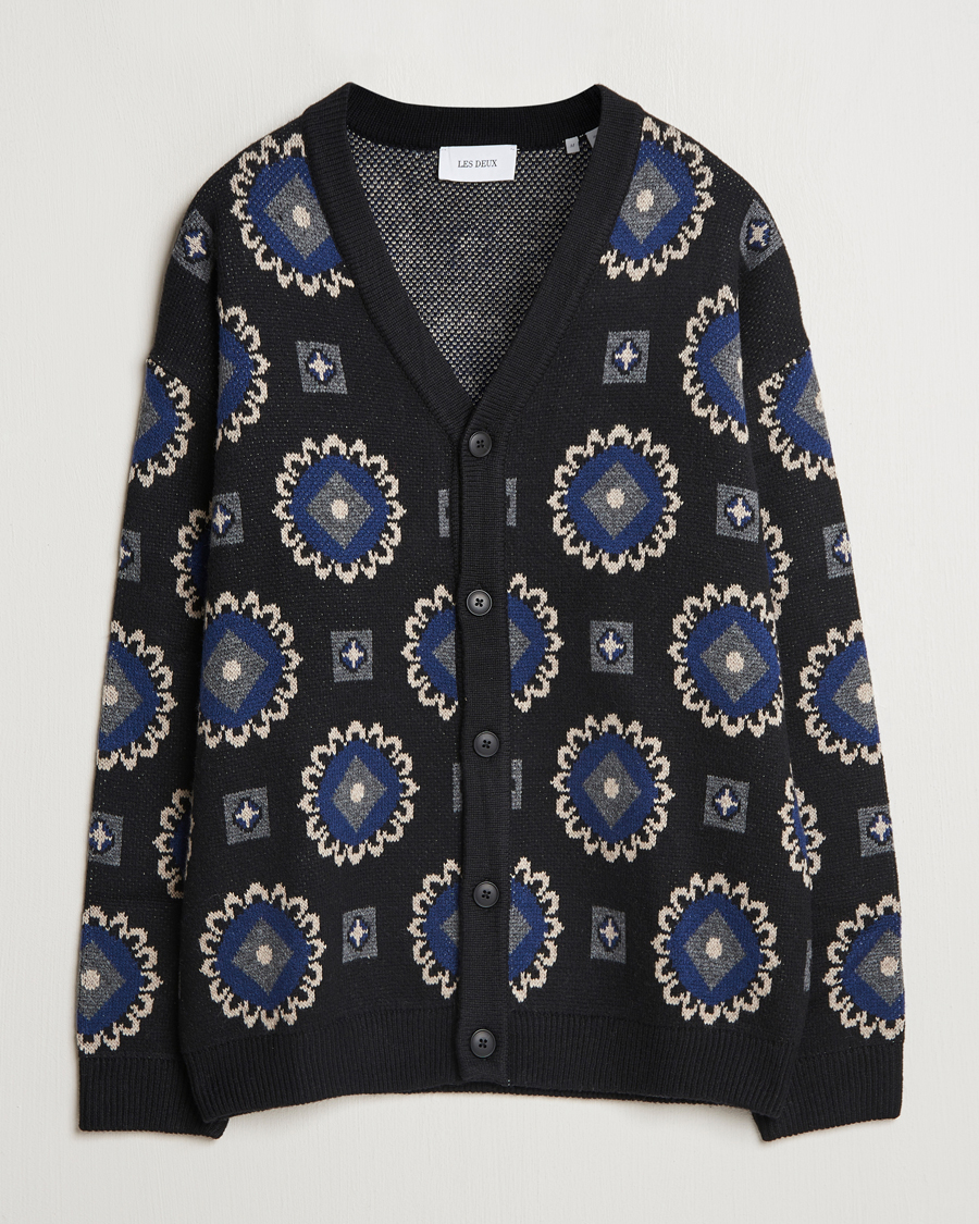 Men | Sweaters & Knitwear | LES DEUX | Aro Paisley Cardigan Black/Blueprint
