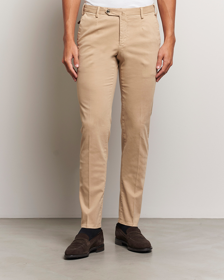 Men | Trousers | PT01 | Slim Fit Pleated Cotton Trousers Beige