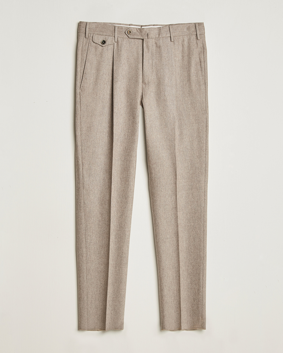 Men | Trousers | PT01 | Slim Fit Pleated Wool/Cashmere Trousers Beige
