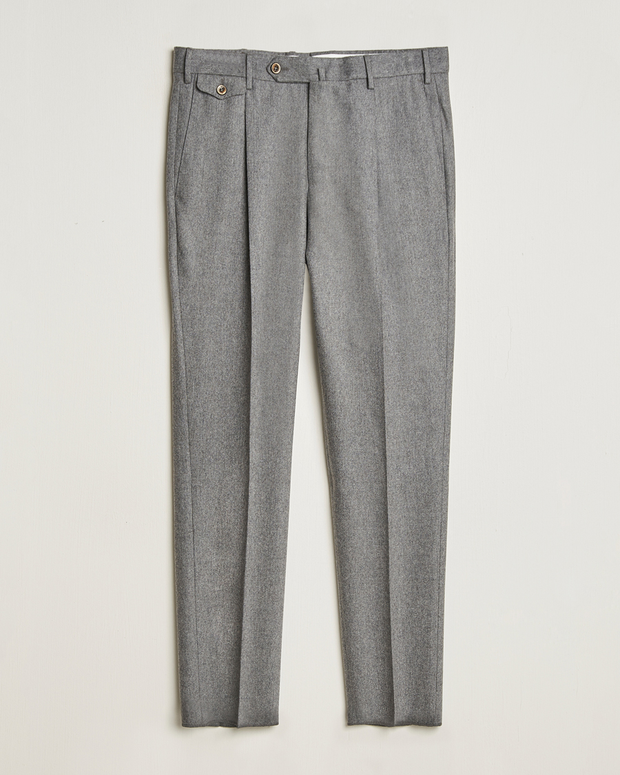 Men | Trousers | PT01 | Slim Fit Pleated Wool/Cashmere Trousers Grey Melange