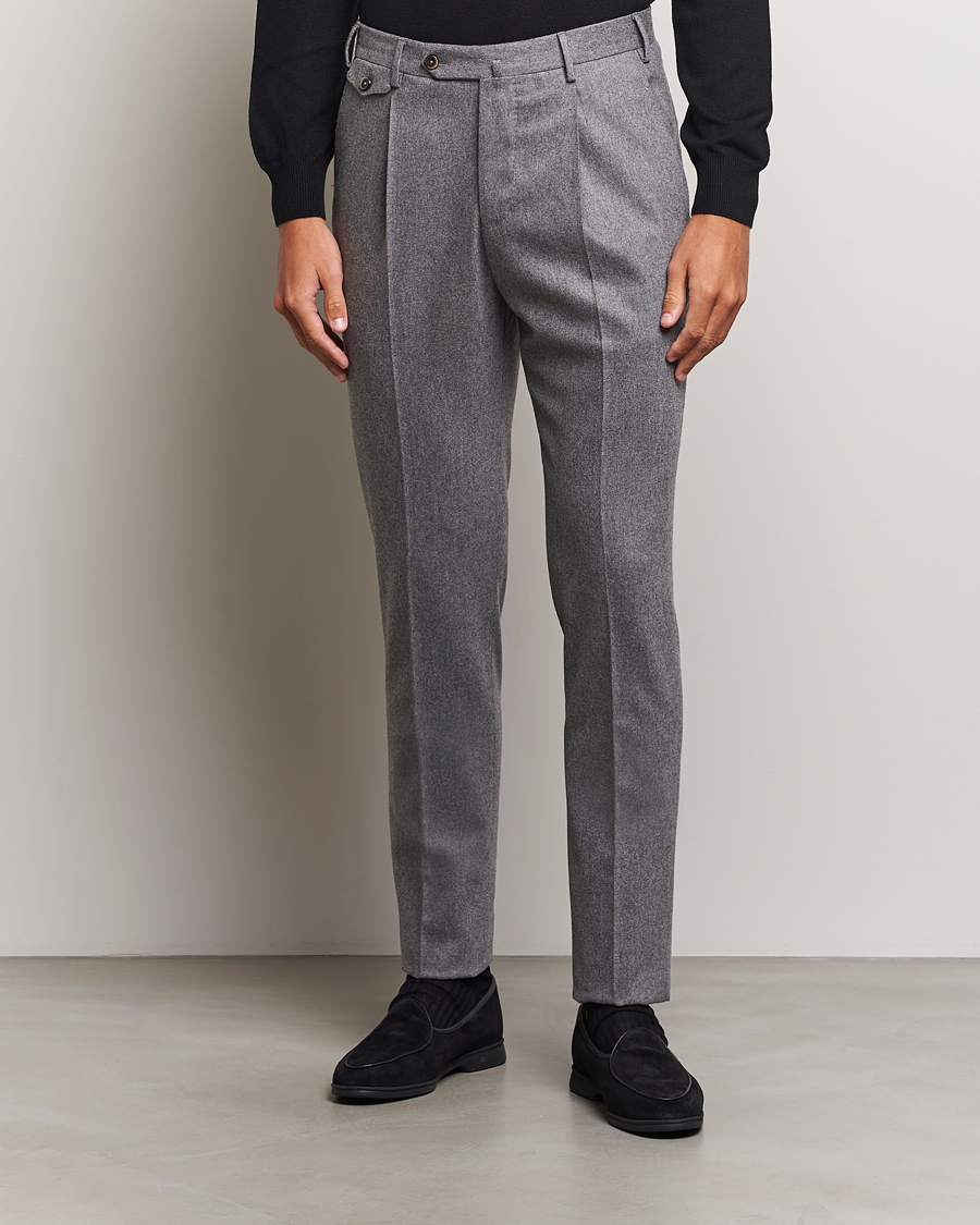 Men | Trousers | PT01 | Slim Fit Pleated Wool/Cashmere Trousers Grey Melange
