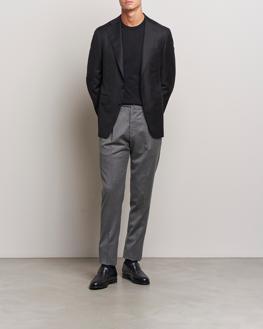 Men | Trousers | PT01 | Slim Fit Pleated Flannel Trousers Grey Melange
