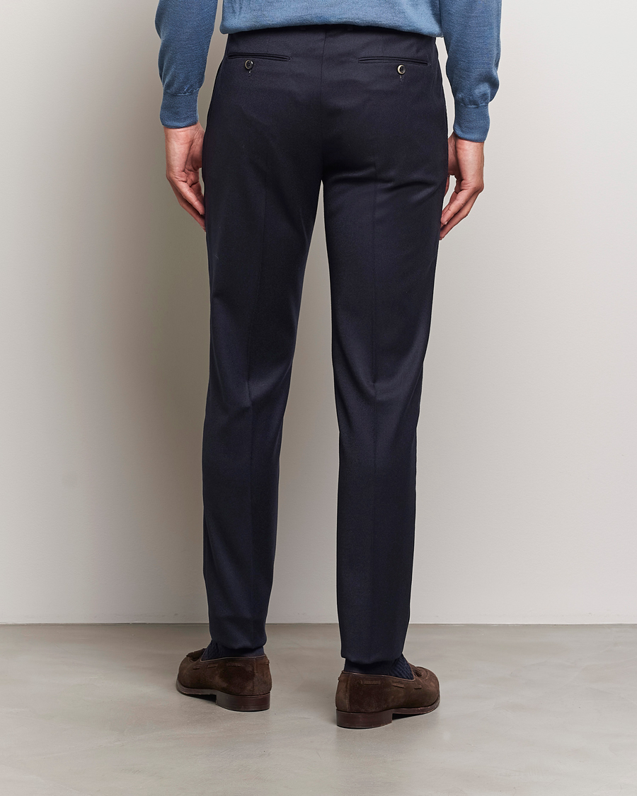 Men | Trousers | PT01 | Slim Fit Pleated Flannel Trousers Navy