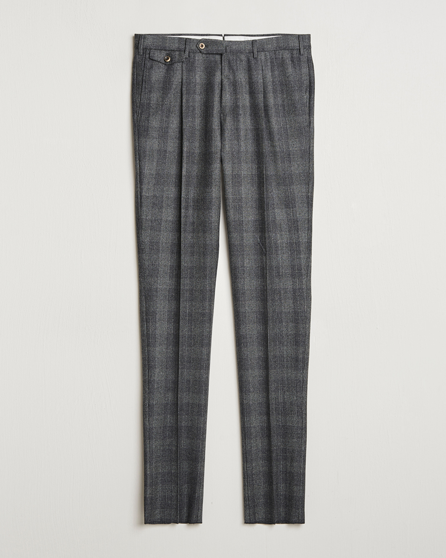 Men | Trousers | PT01 | Slim Fit Pleated Checked Flannel Trousers Grey
