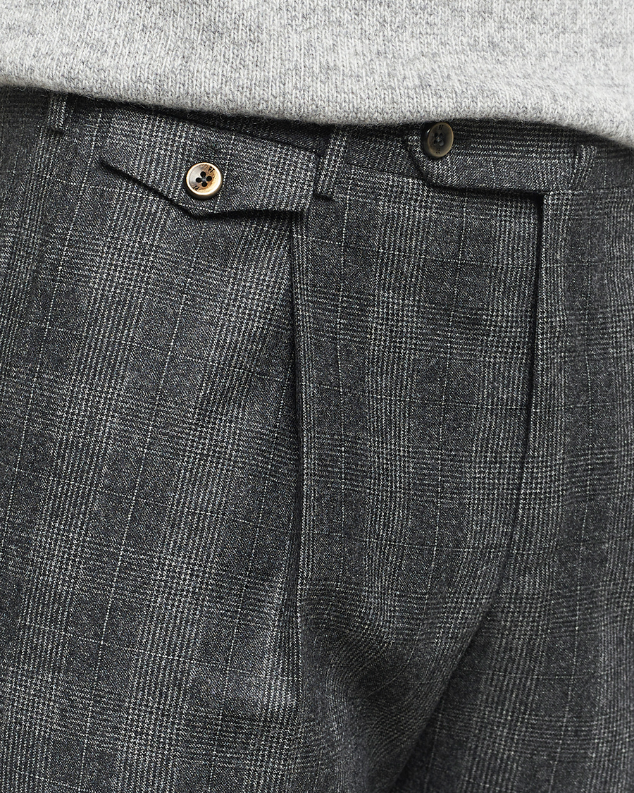 Men | Trousers | PT01 | Slim Fit Pleated Checked Flannel Trousers Grey