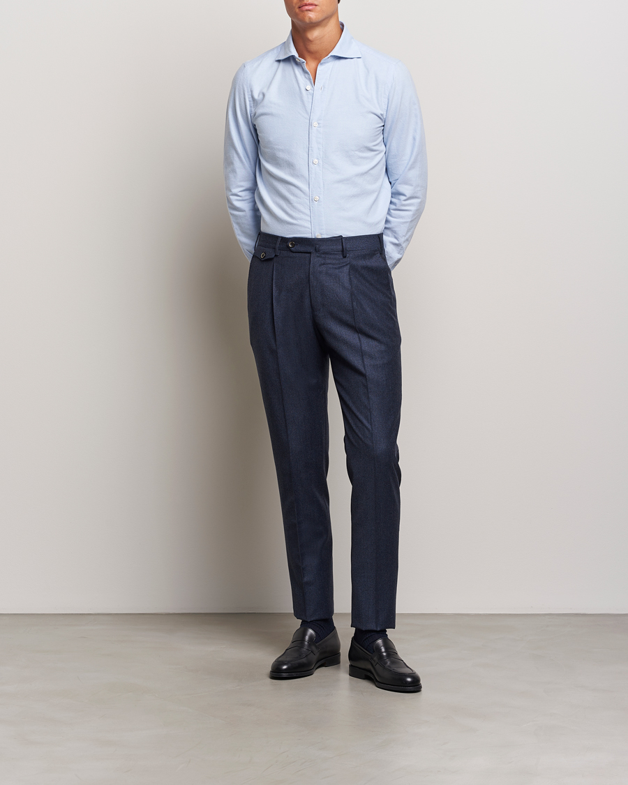 Men | Trousers | PT01 | Slim Fit Pleated Houndstooth Flannel Trousers Navy