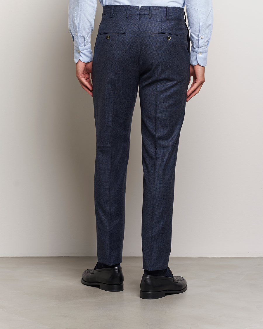 Men | Trousers | PT01 | Slim Fit Pleated Houndstooth Flannel Trousers Navy