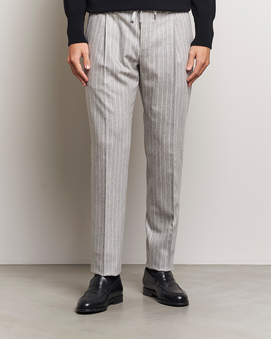 Men | Trousers | PT01 | Slim Fit Wool/Cashmere Drawstring Trousers Light Grey