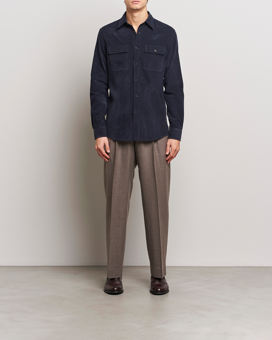 Men | Shirts | Ralph Lauren Purple Label | Cotton/Cashmere Corduroy Overshirt Navy